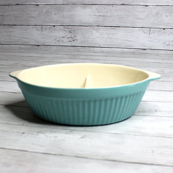 Ehos UK Design Divided Oval Stoneware Baking Serving Dish Retro Aqua